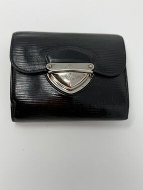 Louis Vuitton Vintage Joey Wallet Leather Black with Silver-Tone Clasp